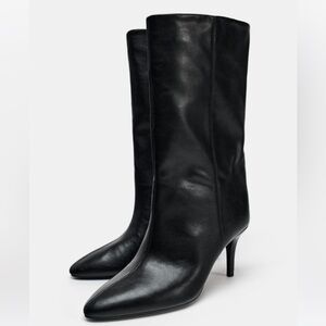 Zara NWOT Black Leather Boots size 8